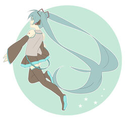  aqua_hair female hatsune_miku hayato_(meromoni) long_hair solo thighhighs twintails very_long_hair vocaloid 