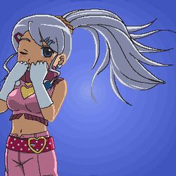  awa bakugan bakugan_battle_brawlers brown_skin dark_skin julie_hayward julie_makimoto lowres oekaki silver_hair 