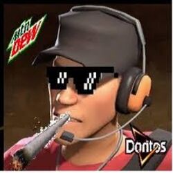  1:1 clothed clothing doritos electronics frito-lay hat headgear headphones headwear human low_res male mammal mountain_dew not_furry scout_(tf2) solo team_fortress third-party_edit thumbnail 