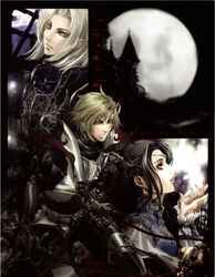  2boys armor blonde_hair brown_hair castlevania:_lament_of_innocence castlevania_(series) commentary_request female full_moon joachim_armster leon_belmont male_focus moon multiple_boys sara_trantoul seqet-aru short_hair 