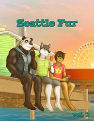  2016 abs anthro bear biceps big_muscles biped canid canine canis cover cover_art cover_page detailed_background digital_media_(artwork) domestic_cat domestic_dog felid feline felis fur garret_(rain-yatsu) giant_panda group hi_res husky male mammal manly muscular muscular_male nordic_sled_dog outside pecs rain-yatsu rainier_(rain-yatsu) seattle_fur slim spitz tim_(rain-yatsu) triceps 