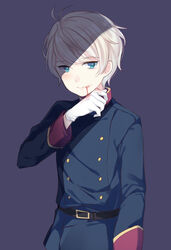  1boy absurdres aldnoah.zero bad_id bad_pixiv_id blonde_hair blood blood_in_mouth blue_eyes gloves highres male_focus military military_uniform nerunnn platinum_blonde_hair slaine_troyard solo uniform white_hair 