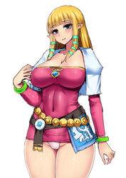  1girls alternate_breast_size blonde_hair blue_eyes bracelet breasts cleavage demigoddess dress female female_only goddess hourglass_figure human hylian ishimiso_(ishimura) large_breasts microdress minidress nintendo panties pink_dress pixiv_manga_sample princess_zelda sailcloth skyward_sword smile solo standing teenager the_legend_of_zelda voluptuous white_background zelda_(skyward_sword) 