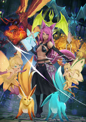  adpong animal_ears bahamut_(final_fantasy) belt bikini black_bikini blue_eyes blue_gemstone carbuncle_(final_fantasy) cat_ears cat_girl cat_tail chest_jewel commission elbow_gloves eos_(ff14) facial_mark fairy fairy_wings female final_fantasy final_fantasy_xiv garuda_(final_fantasy) gem gloves heterochromia ifrit_(final_fantasy) miqo&#039;te navel phoenix_(final_fantasy) pink_hair revealing_clothes scholar_(final_fantasy) selene_(ff14) seraph_(ff14) sling_bikini_top slit_pupils summoner_(final_fantasy) swimsuit tail titan_(final_fantasy) warrior_of_light_(ff14) whisker_markings wings yellow_eyes 