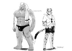  5_toes abs absurd_res anthro biped bulge canid canine canis character_name chuurow claws clothed clothing detailed_bulge duo eyewear facial_scar feet felid footwear fur hand_in_pocket hi_res leopard lifewonders male mammal marchosias_(tas) markings monochrome muscular muscular_anthro muscular_male ose_(tas) pantherine pecs pockets sandals scar simple_background speedo spots spotted_body spotted_fur standing sunglasses swimming_trunks swimwear toe_claws toes tokyo_afterschool_summoners topless towel towel_on_shoulder white_background wolf 