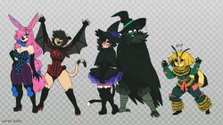  anthro arthropod avian bee bianca_(lui-ra) bird corvid corvus_(genus) crow domestic_cat felid feline felis female group halloween hi_res holidays humanoid hymenopteran insects lagomorph leporid lui-ra mammal oscine passerine rabbit 