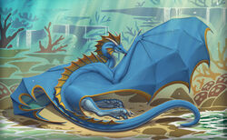  2022 ambiguous_gender beach claws day detailed_background digital_media_(artwork) dragon european_mythology feral hi_res horn keltaan membrane_(anatomy) membranous_wings mythological_creature mythological_scalie mythology outside sand scalie seaside shoreline sky solo spines tail water western_dragon wings wyvern 