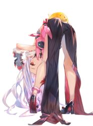  animal_on_ass ass bent_over black_dress black_footwear commentary_request dress female from_behind full_body galaktika high_heels highres hoshimiya_kate long_hair looking_at_viewer looking_back red_eyes sekai_seifuku:_bouryaku_no_zvezda shoe_soles shoes simple_background sleeveless sleeveless_dress solo standing tiptoes tota_(sizukurubiks) venera-sama very_long_hair white_background white_hair 