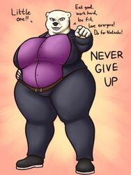  3:4 anthro bear big_breasts breasts clothing english_text female hi_res mammal motivational_poster natasha_(oystercatcher7) oystercatcher7 polar_bear slightly_chubby solo suit text thick_thighs ursine 