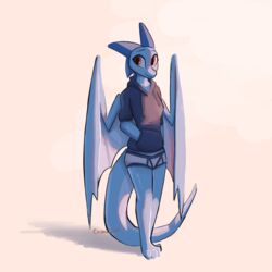  1:1 2020 anthro blue_body breasts briefs clothed clothing digital_media_(artwork) dragon drawyourfursona enginetrap european_mythology female full-length_portrait hi_res hoodie hoodie/briefs_meme horn light lighting membrane_(anatomy) membranous_wings meme meme_clothing mythological_creature mythological_scalie mythology portrait scalie shaded shadow simple_background small_breasts smile solo standing syl_(enginetrap) tail topwear underwear western_dragon wings 