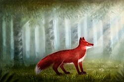  2019 ambiguous_gender canid canine day detailed_background digital_media_(artwork) feral forest fox fur grass hi_res hydlunn mammal outside plant quadruped red_body red_fur solo standing tree 