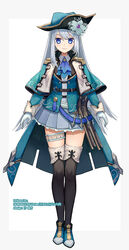  antique_firearm artist_name ban_hada ban_hada_(1st_costume) belt black_thighhighs blue_eyes blue_footwear blue_hat blue_neckwear canata_katana character_name epaulettes female firelock flintlock flower full_body gloves grey_hair gun hat hat_flower highres korean_commentary long_hair looking_at_viewer nijisanji nijisanji_kr official_art simple_background skirt solo standing tachi-e thigh_strap thighhighs virtual_youtuber weapon white_gloves 