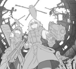  6+girls aiming aiming_at_viewer aircraft arms_behind_head assault_rifle commentary_request dated_commentary finger_on_trigger fingerless_gloves gentiane_(girls&#039;_frontline) girls&#039;_frontline gloves greyscale griffin_&amp;_kryuger_military_uniform gun handgun helicopter highres jacket jaeger_(girls&#039;_frontline) korean_commentary latteh0lic m4_carbine m4a1_(girls&#039;_frontline) m4a1_(mod3)_(girls&#039;_frontline) mg4_(girls&#039;_frontline) military military_jacket military_uniform monochrome multiple_girls particle_cannon_case prisoner rifle ripper_(girls&#039;_frontline) ruins sangvis_ferri scope sig_sauer sig_sauer_p320 uh-60_blackhawk uniform weapon 