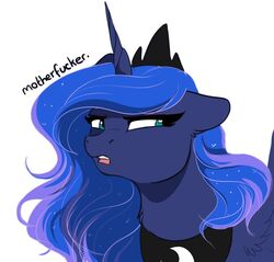  2019 alicorn blue_eyes blue_hair digital_media_(artwork) dvixie equid equine female feral friendship_is_magic hair hasbro horn mammal my_little_pony mythological_creature mythological_equine mythology princess_luna_(mlp) reaction_image semi-anthro simple_background solo white_background wings 