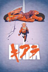  akira_(manga) akira_movie_poster bird crmanzana female gradient_hair highres hololive hololive_english jacket kaneda_shoutarou&#039;s_bike kotori_(takanashi_kiara) motor_vehicle motorcycle multicolored_hair orange_hair parody phoenix solo sticker takanashi_kiara title_parody virtual_youtuber 