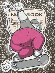  3:4 absurd_res action_pose ambiguous_gender anthro anthro_focus arms_out ass baseball_cap big_breasts big_butt bone bottomwear bracelet breasts catti_(deltarune) chains clothed clothing curvy_figure delta_rune_(emblem) deltarune denim denim_bottomwear denim_clothing domestic_cat empty_eyes english_text everyman eyewear felid feline felis female female_focus footwear fully_clothed fur grin hair hat headgear headshot_portrait headwear hi_res huge_butt huge_thighs jeans jewelry jockington_(deltarune) looking_at_viewer low-angle_view mammal midair notebook overweight overweight_anthro overweight_female pants portrait pose reptile scalie shirt shoes signature skateboard skateboarding skating skull smile snake sneakers solo standing sticker sunglasses sweater_pups symbol text thick_thighs topwear undertale undertale_(series) vehicle voluptuous white_body white_fur wide_hips 