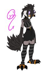  alternative_fashion anthro athletic athletic_anthro athletic_female avian avian_feet bird bottomwear breasts choker clothing crop_top female generation_4_pokemon glistening glistening_eyes goth hi_res jewelry legwear necklace nintendo ojisan_mopy pokemon pokemon_(species) shirt simple_background skirt small_breasts solo starly topwear trad_goth white_background winged_arms wings 