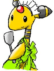  ambiguous_gender ampharos apron clothed clothing digital_media_(artwork) generation_2_pokemon kitchen_spatula kitchen_utensils looking_at_viewer looking_back low_res nintendo oekaki pasaran pokemon pokemon_(species) simple_background solo spatula tools white_background 