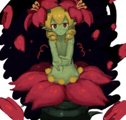  alraune blonde_hair colored_skin commentary_request disgaea female flora_beast_(disgaea) flower green_skin looking_at_viewer monster_girl plant_girl red_eyes solo yuucho 