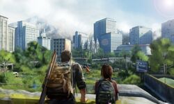  1boy backpack bag commentary_request ellie_(the_last_of_us) female giraffe gun joel_(the_last_of_us) nellafantasia outdoors post-apocalypse rifle temple the_last_of_us the_last_of_us_(series) weapon 