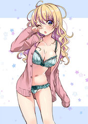  bad_id bad_twitter_id blonde_hair bra breasts cleavage female long_hair medium_breasts messy_hair navel nikaidou_natsuko one_eye_closed panties sleepy solo swap_swap tottoto_tomekichi underwear 