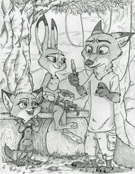  2017 absurd_res anthro canid canine clothed clothing disney fan_character female fox fur group hi_res judy_hopps lagomorph leporid luna_wilde_(crewefox) male mammal nick_wilde rabbit red_fox true_fox young ziegelzeig zootopia 