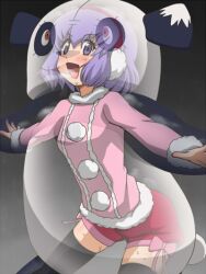  awa blush danball_senki kawamura_ami mascot purple_eyes purple_hair 