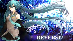  aqua_eyes aqua_hair commentary_request detached_sleeves female floating_hair hatsune_miku headset kanna_(chaos966) long_hair necktie skirt solo twintails very_long_hair vocaloid 