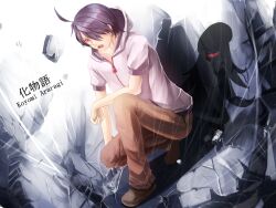  1boy ahoge araragi_koyomi bad_id bad_pixiv_id bakemonogatari black_hair female highres monogatari_(series) ominous_shadow open_mouth oshino_shinobu reio_reio shadow short_hair 