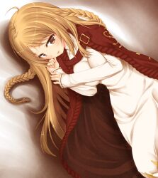  bad_id bad_pixiv_id braid cloak dress female final_fantasy final_fantasy_tactics long_hair lying ovelia_atkascha painttool_sai_(medium) ribucci solo twin_braids 