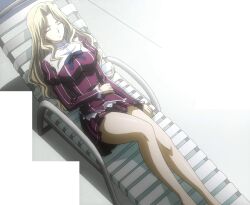  blonde_hair elizabeth_mably elizabeth_mayberry female freezing_(series) highres laying_down long_hair lying school_uniform solo 