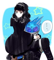  ... armor bad_id bad_pixiv_id black_hair brown_eyes carrying female gothic_lolita kamen_rider kamen_rider_fourze_(series) kamen_rider_meteor kotono lolita_fashion nozama_tomoko 