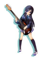  akiyama_mio bass_guitar black_eyes black_hair commentary_request female hamasin2424 highres hime_cut instrument k-on! long_hair photoshop_(medium) sakuragaoka_high_school_uniform school_uniform shoes solo uniform uwabaki 