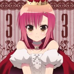  bare_shoulders cape choker commentary_request crown dress female frown hair_ornament hairclip hayate_no_gotoku! hyuuga_takashi katsura_hinagiku long_hair looking_at_viewer pink_hair solo upper_body yellow_eyes 