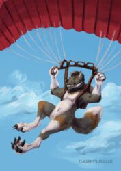  anthro canid canine canis digital_media_(artwork) extreme_sports feet happy loque male mammal parachute paraglider paragliding paws solo wolf 