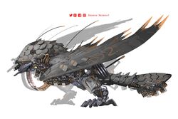  2021 ambiguous_gender bazelgeuse capcom digital_media_(artwork) feral flying_wyvern hi_res machine mecha monster_hunter robot simple_background solo tail white_background wings xezeno 