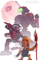  5_fingers absurd_res ambiguous_gender armor back_towards_viewer bionicle biped digital_drawing_(artwork) digital_media_(artwork) donghyun_lim fingers front_view green_eyes hi_res holding_object holding_weapon hordika humanoid lego lego_brick looking_at_viewer looking_back machine mask matoran melee_weapon mouthless multicolored_body orange_body polearm rear_view red_body red_eyes robot simple_background solo staff standing text toa turaga two_tone_body vakama weapon weapon_arm 