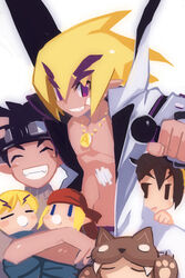  2boys akutare_(disgaea) axeleration_(disgaea) axial_(disgaea) axiden_(disgaea) axril_(disgaea) baby blonde_hair blue_eyes brother_and_sister brown_eyes brown_hair character_request demon_boy demon_girl disgaea family female harada_takehito makai_senki_disgaea_2 multiple_boys official_art photoshop_(medium) purple_eyes saber_kitty_(disgaea) siblings smile 