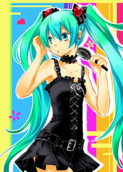  aqua_eyes aqua_hair black_dress choker commentary_request dress female hair_brush hatsune_miku kiri_nada long_hair solo twintails vocaloid 