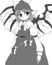  blush dress female greyscale long_sleeves looking_at_viewer monochrome mystia_lorelei photoshop_(medium) pointy_ears simple_background solo standing touhou white_background wings you_naka 