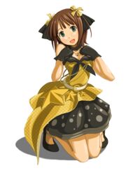  amami_haruka baakurou dress female full_body gloves hair_ribbon idolmaster idolmaster_(classic) idolmaster_live_for_you! kneeling live_for_venus_(idolmaster) ribbon solo star_(symbol) transparent_background 