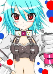  artist_request blue_hair blush bunny_(trickster) female gloves lowres midriff red_eyes solo trickster_(ntreev_soft) 