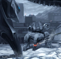  commentary_request dated glowing highres mecha metal_gear_(robot) metal_gear_(series) metal_gear_ray metal_gear_rex metal_gear_solid_4:_guns_of_the_patriots military military_vehicle no_humans non-humanoid_robot outdoors photoshop_(medium) reverse-jointed_legs robot science_fiction showdown signature snow spoilers stream walker_(robot) yelansu 