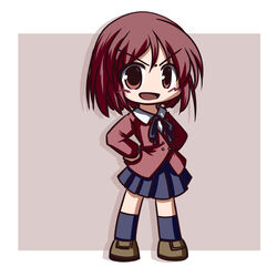  chibi commentary_request female fictional_sister kushieda_minori oohashi_high_school_uniform red_eyes red_hair school_uniform short_hair solo toradora! 