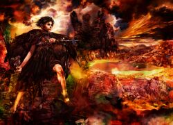  a_song_of_ice_and_fire arya_stark barefoot brown_hair cape cover cover_page dagger dirty dirty_feet female knife meguro_noriko messy_hair official_art photoshop_(medium) rags short_hair solo weapon 