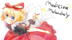  blonde_hair blue_eyes character_name commentary_request dqn_(dqnww) female flower hair_ribbon lily_of_the_valley medicine_melancholy ribbon short_hair skirt solo su-san touhou 