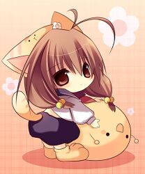  animal_ears animal_hands antenna_hair bad_id bad_pixiv_id bell brown_eyes brown_hair cat_ears di_gi_charat female flower gema official_style puchiko sailor_collar skrment tail 