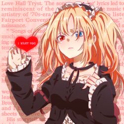  bad_id bad_pixiv_id black_dress blonde_hair blue_eyes boku_wa_tomodachi_ga_sukunai choker curry_gohan dress female frills gothic_lolita hairband hasegawa_kobato headdress heterochromia lolita_fashion lolita_hairband long_hair long_sleeves red_eyes ribbon_choker solo 