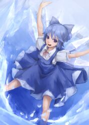  absurdres bad_id bad_pixiv_id blue_bow blue_dress blue_hair bow cirno dress female hairbow highres open_mouth purple_eyes solo touhou weien wings 