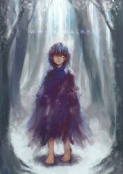  a_song_of_ice_and_fire androgynous bad_id bad_pixiv_id bare_tree barefoot black_hair blue_eyes character_name cloak female forest glowing glowing_eyes horror_(theme) lolicon nature photoshop_(medium) pukun rags snow solo tree wight_(a_song_of_ice_and_fire) 